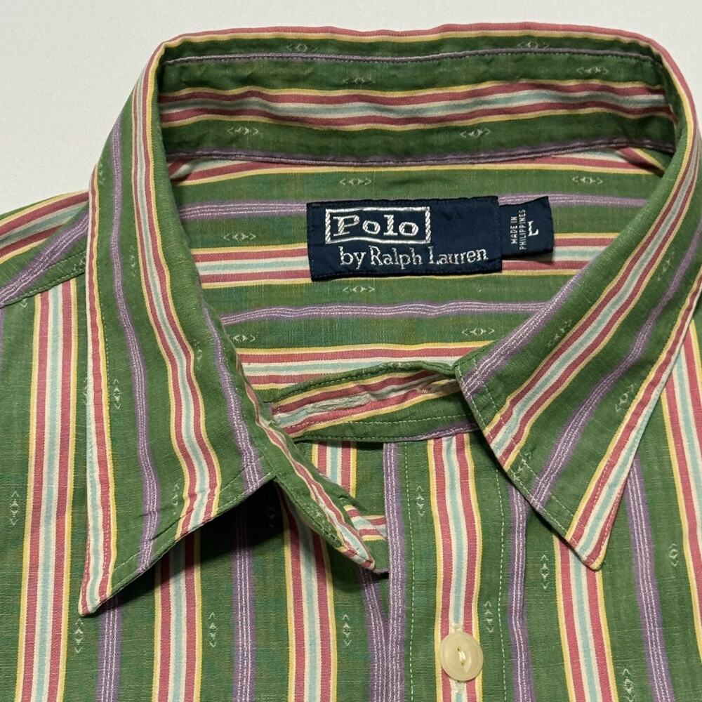 Vintage 90’s Polo Ralph Lauren Western Shirt Mens Size Large Green Stripe Aztec